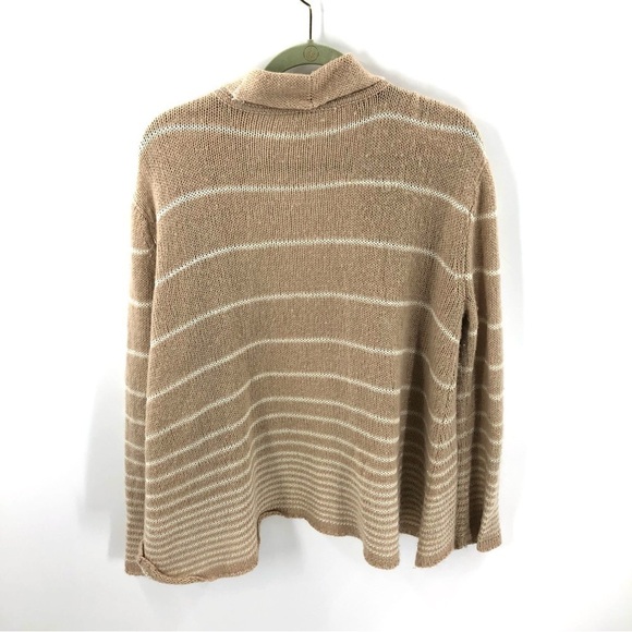 Free People Size Large Angora Blend Cardigan Open Front Sweater Striped Tan - Picture 3 of 9